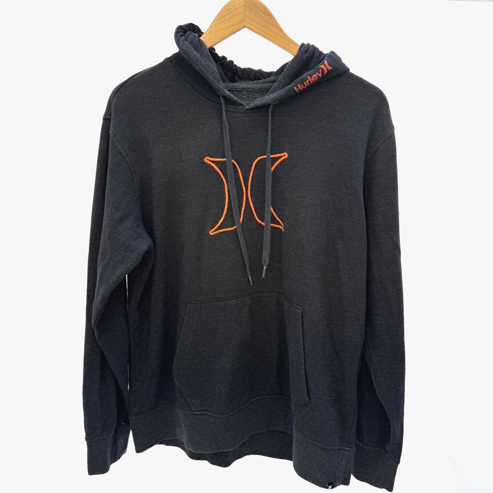 Hurley Hoodie Medium Adult Gray Sweatshirt Embroidered‎ Orange H Mens Medium